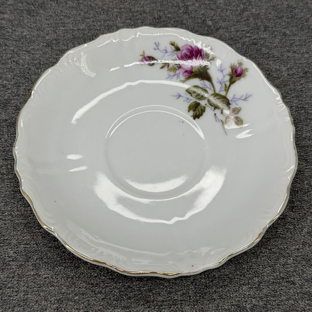 Vintage Porcelain Saucer Small Plate Pink Roses Floral Gold Trim Made in Japan